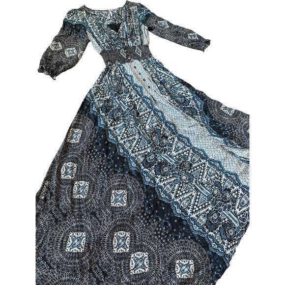 Free People Rare Mexicali Rose Print Maxi Dress Black Size Small - Picture 9 of 12